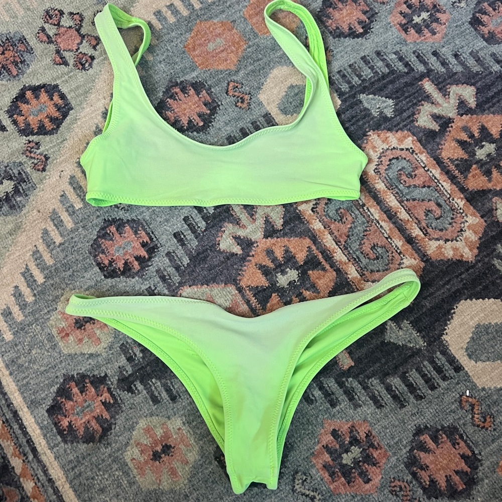 Neon green white fox bikini